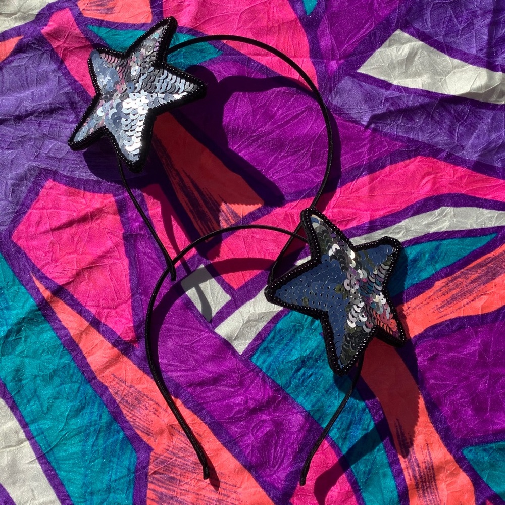 2 Silver Shiny Sequin Star Girls Headbands